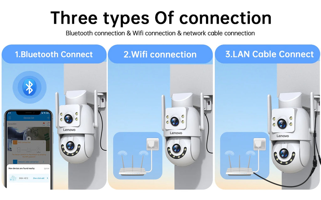 Lenovo 8MP HD Outdoor 5G Security Camera with Dual Lens Dual Screen AI Tracking PTZ Color Night Vision Surveillance Protection