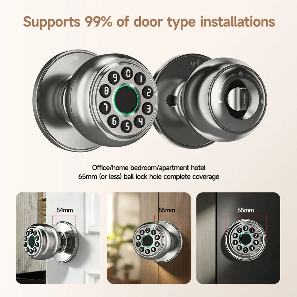 ICCSSI K10CPLUS Smart Lock Tuya Spherical Door Lock Tuya Fingerprint Password Key 4-in-1 Unlock for Airbnb Home Aluminum Alloy