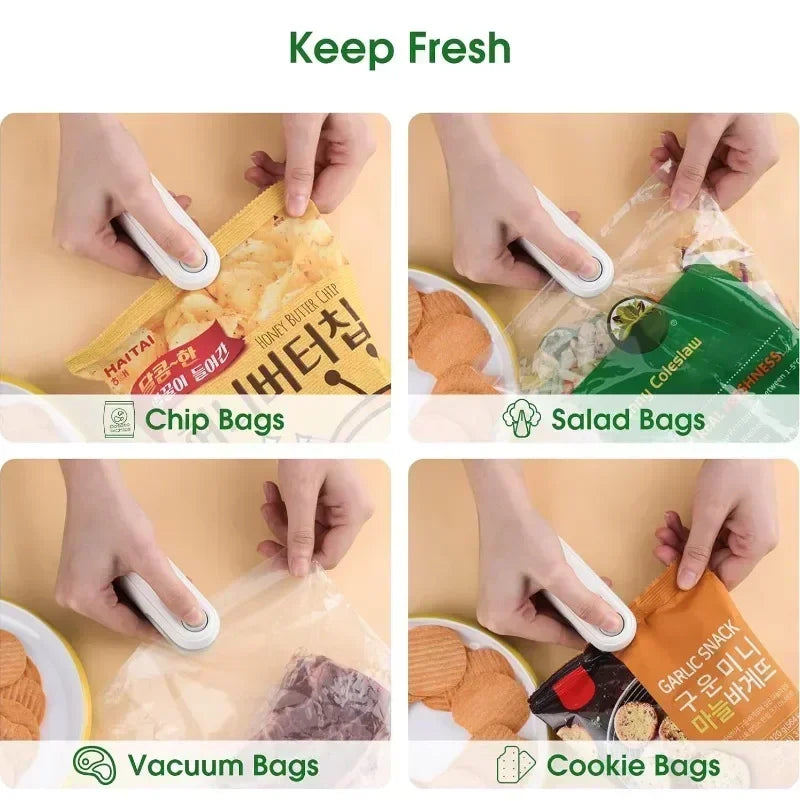 Handheld Bag Sealers USB-C Rechargeable Sealers Food Vacuum Sealers Portable Sealing Machine Mini Plastic Bag Sealers