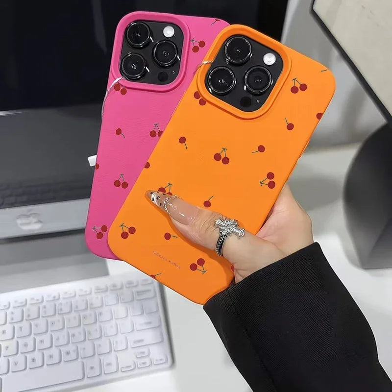 iPhone 16 Phone Case - Cherry Pattern Silicone Shock-Absorbing Cover Tidesmit