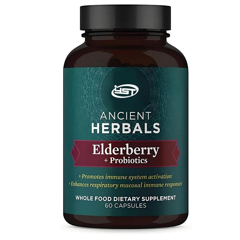 Elderberry And Probiotic Supplements, Immune System Support, Gluten-free, Kosher And Ketogenic Friendly, 60 Capsules