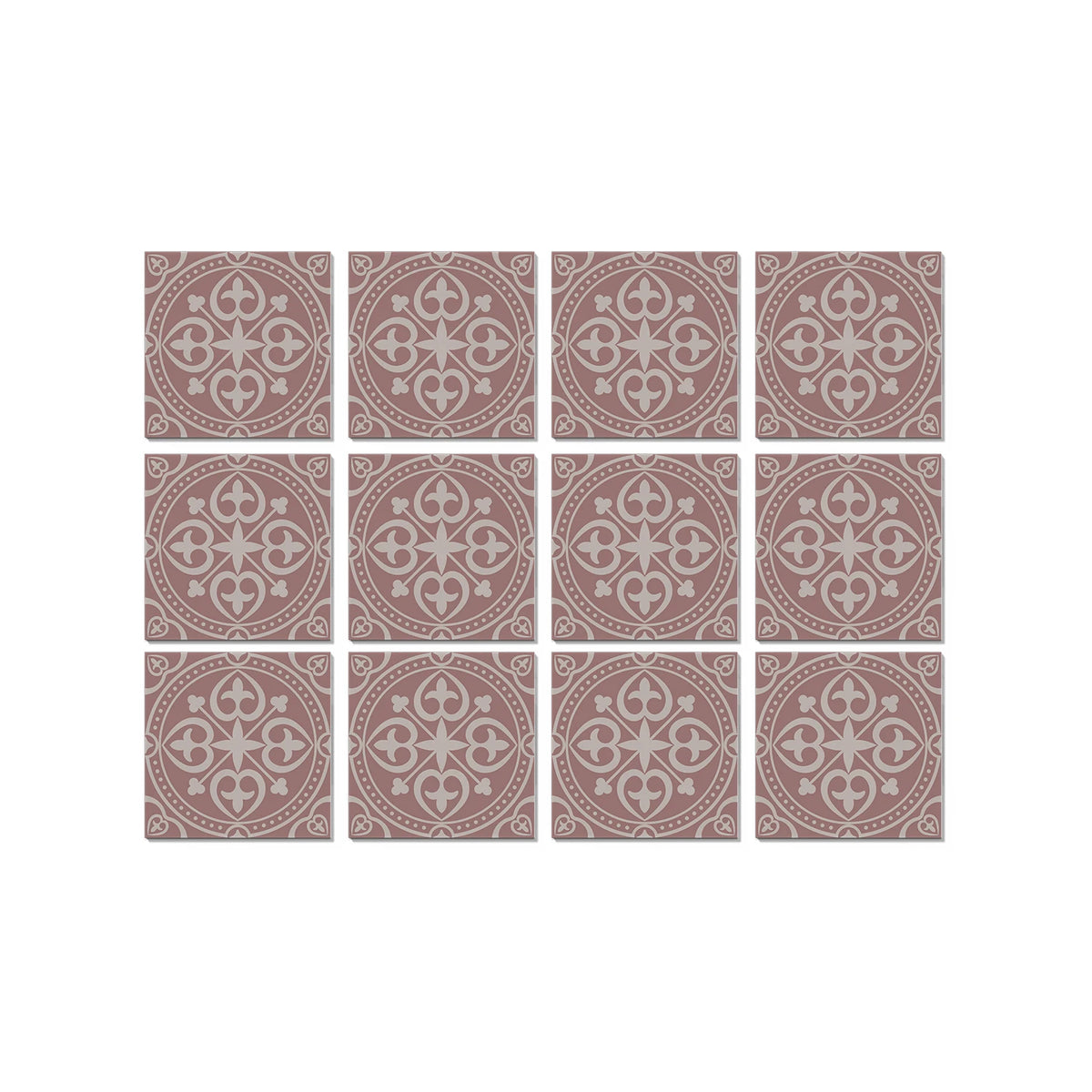 Moroccan peel-and-stick tile sticker sheet, light mauve with cream medallion pattern