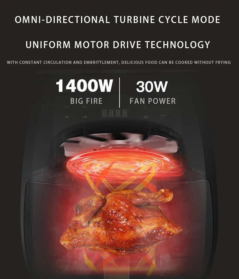 Factory Stock Hot Sale Electric 6L Multi-function Digital Control Air Fryer High-quality Non-stick Surface Household Hotel Use