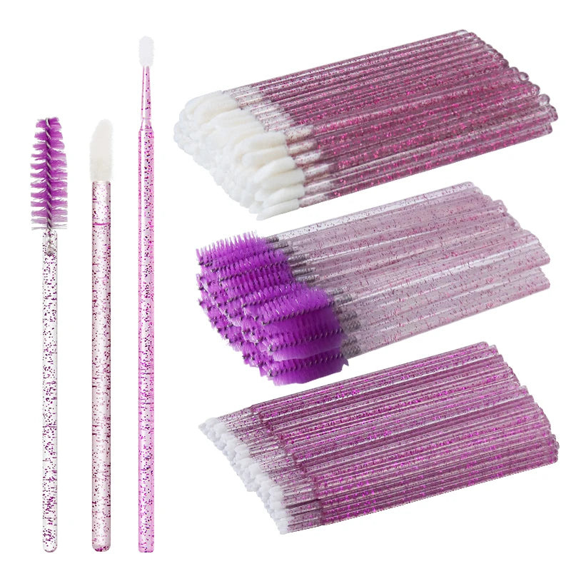 Disposable Eyelash Brushes for Extensions - Premium Soft Crystal Wands False Eyelashes Clear Purple Set Tidesmit