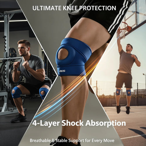 Blue orthopedic knee brace for pain relief and stable support, featuring a breathable, shock-absorbing design.