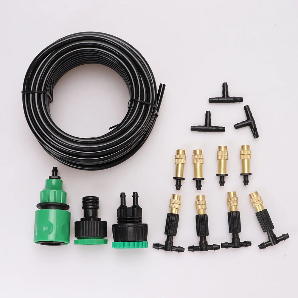 5M-30M Misting Cooling System Garden Irrigation Watering 1/4'' Brass Atomizer Nozzles 4/7mm Hose for Outdoor Patio Greenhouse