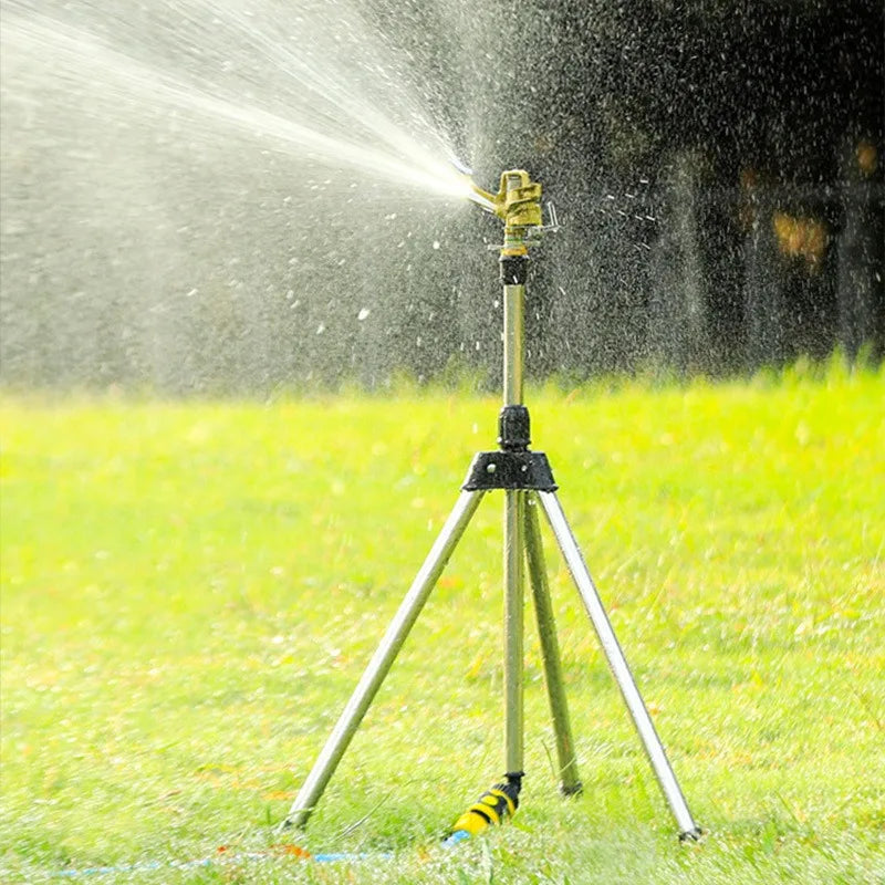 360° Rotating Tripod Sprinkler, Zinc Alloy Adjustable Automatic Water Sprinkler for Lawn Garden Vegetable Irrigation