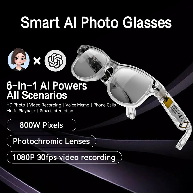 Tidesmit Smart Glasses with Camera & Bluetooth - Black & Transparent Transparent Tidesmit