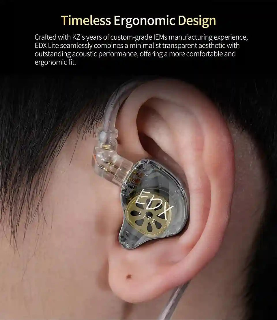 KZ EDX Lite In-Ear Monitor Headphones - Studio Sound Wired Earbuds Tidesmit
