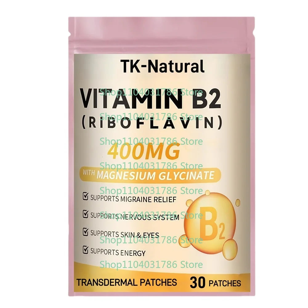30 Patches Vitamin B2 Transdermal Patches with Magnesium Glycinate, COQ10 & Elderberry, Skin & Nervous System Support