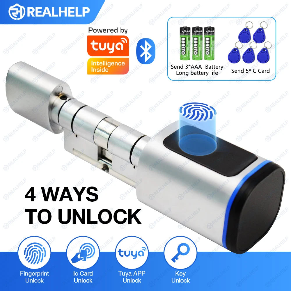 EU Door Smart Cylinder Lock with App Control & Fingerprint, Easy DIY Keyless Entry for Landlords, Tenants, Home Office