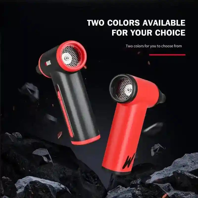 WMARK NG-TB001 cordless mini hair dryer and dust blower in black and red, featuring a powerful 130k RPM motor.