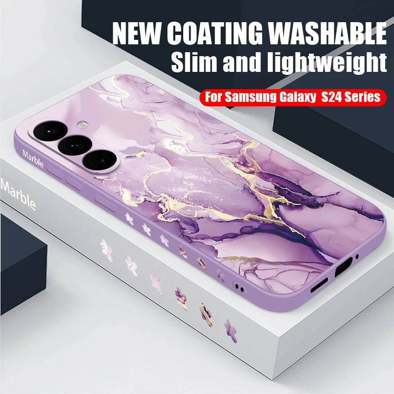 Samsung Galaxy S24 Marble Case with Lanyard - Slim Military Protection PURPLE Tidesmit
