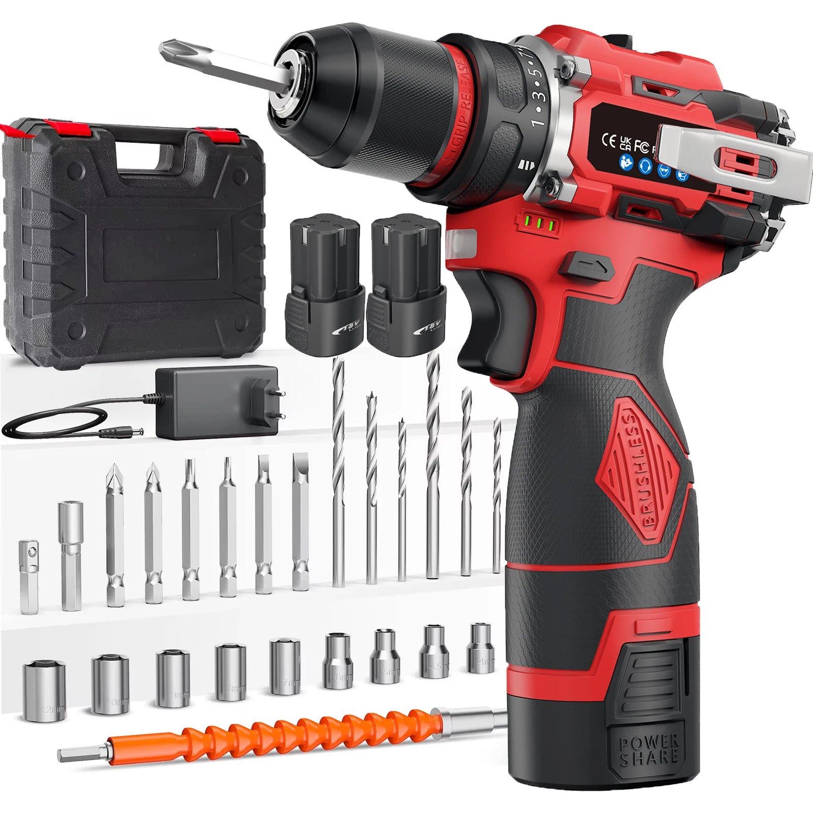3-in-1 Brushless Electric Screwdriver 80Nm Torque Cordless Handheld Drill Impact Drill 16.8V Household Impact Power Tool