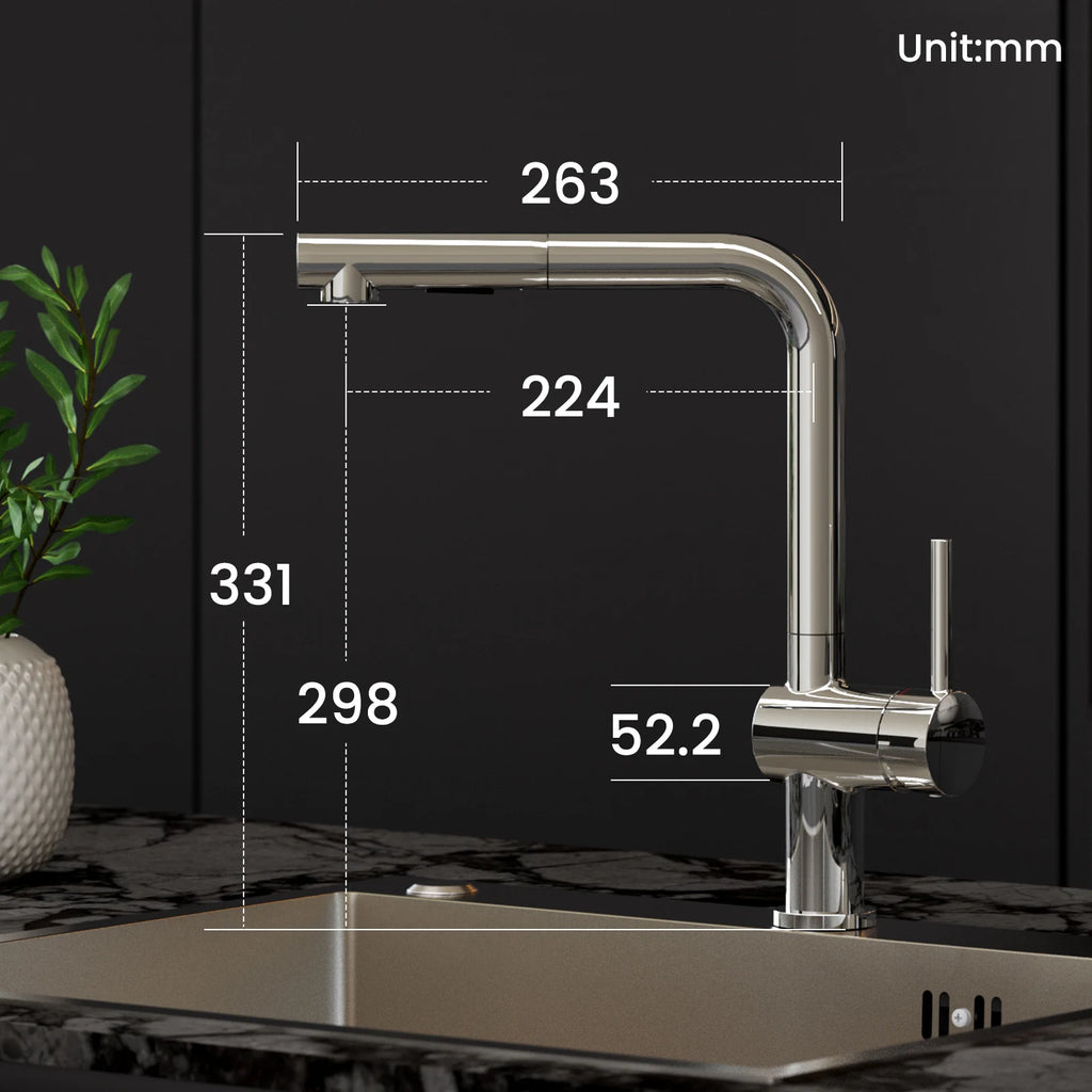 Pull-out Kitchen Faucet, Kitchen Mixer with Spray Nozzle and Retractable Sprayer, Single-Handle Fixture, 360° Swivel, Chrome