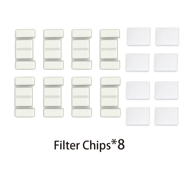 Replacement filter chips for 2.2L automatic pet water fountain. Keep cat and dog drinking water clean and fresh. Pack of 8.