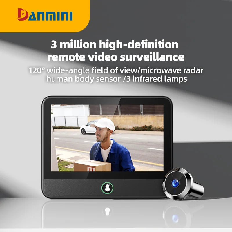 Danmini 4.3-inch Intelligent Cat Eye Mobile App Remote Control Automatic Recording Alarm Ultra Infrared Night Vision Door Bells