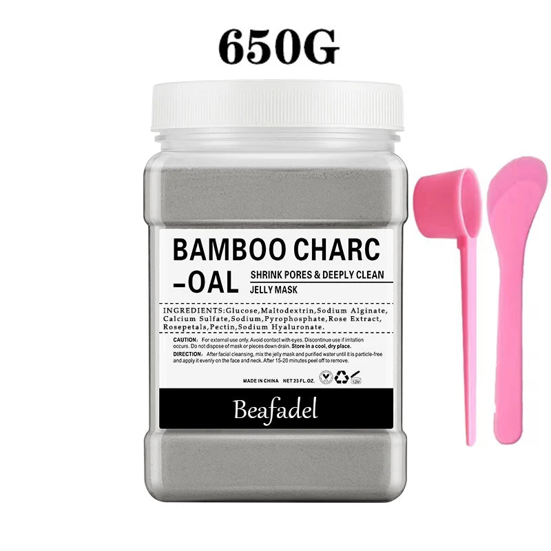 650g bamboo charcoal jelly mask powder jar with pink spatula applicators