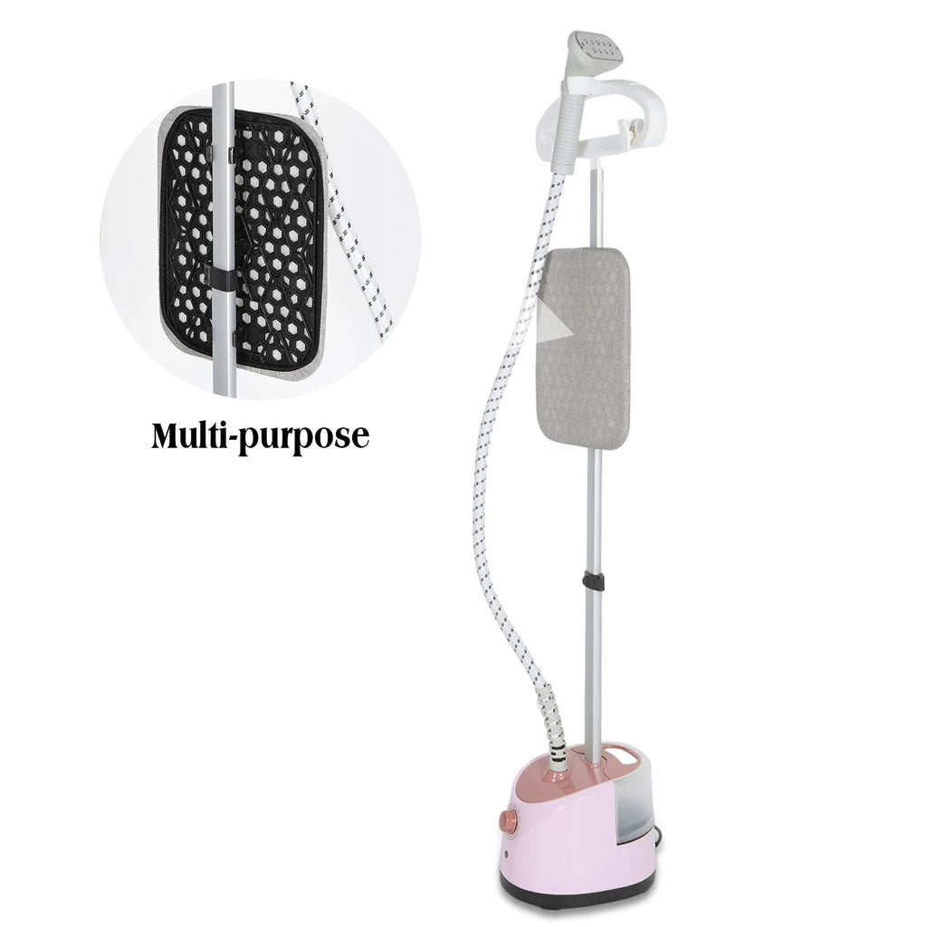 Tidesmit light pink standing garment steamer featuring versatile flat and hanging ironing modes for clothes