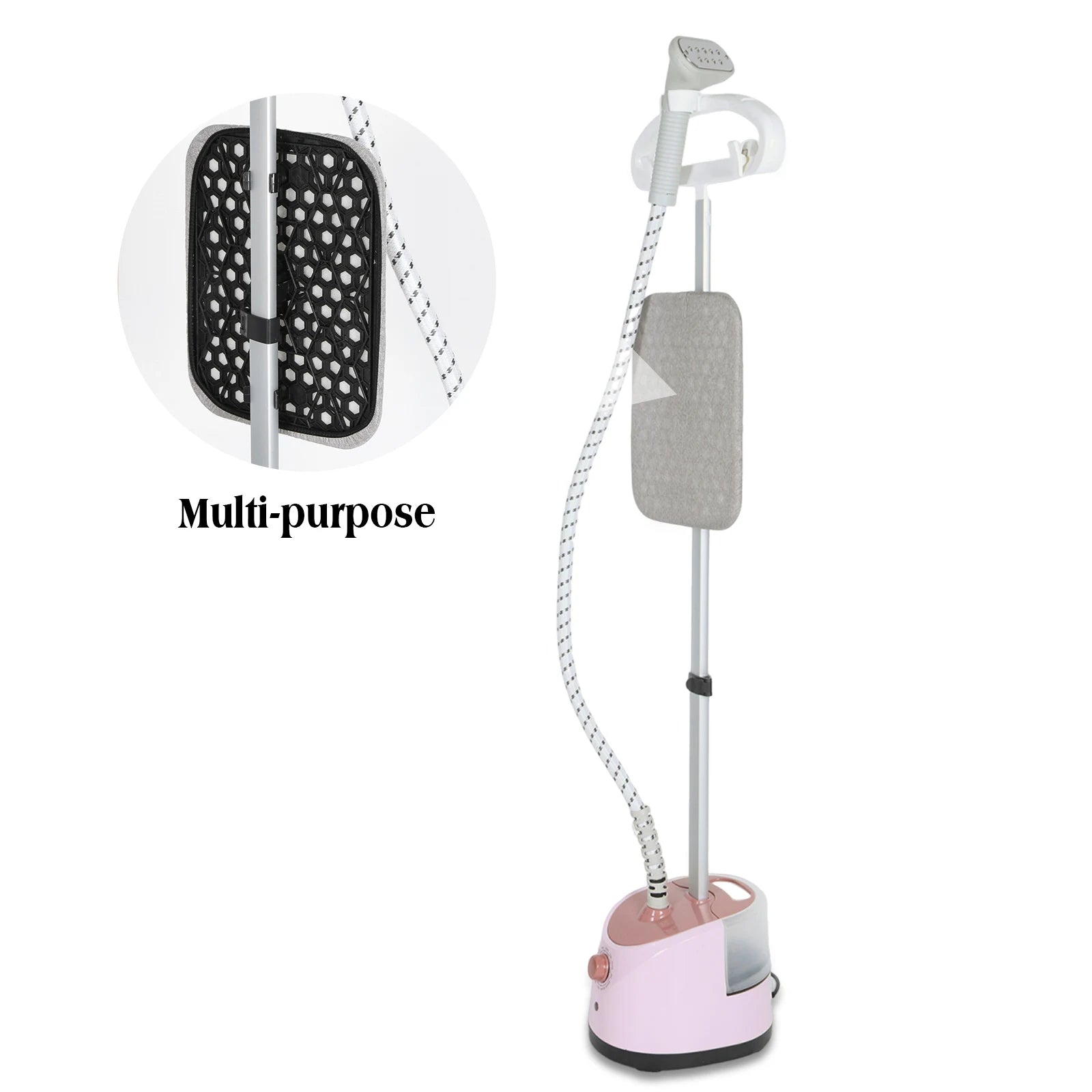 Tidesmit light pink standing garment steamer featuring versatile flat and hanging ironing modes for clothes