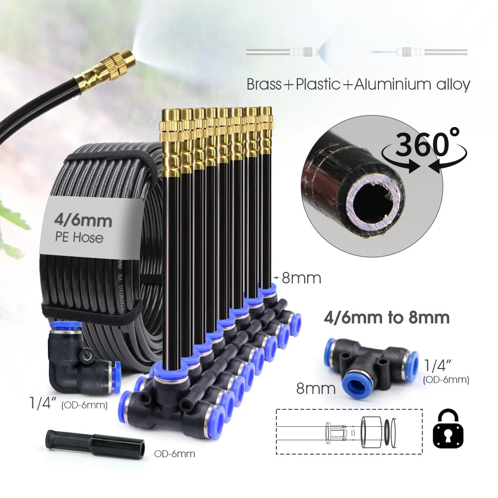 360° Free Rotate Adjustment Flexible Brass Spray Watering System Garden Cooling Pump Irrigation Set Quick Connection Interface