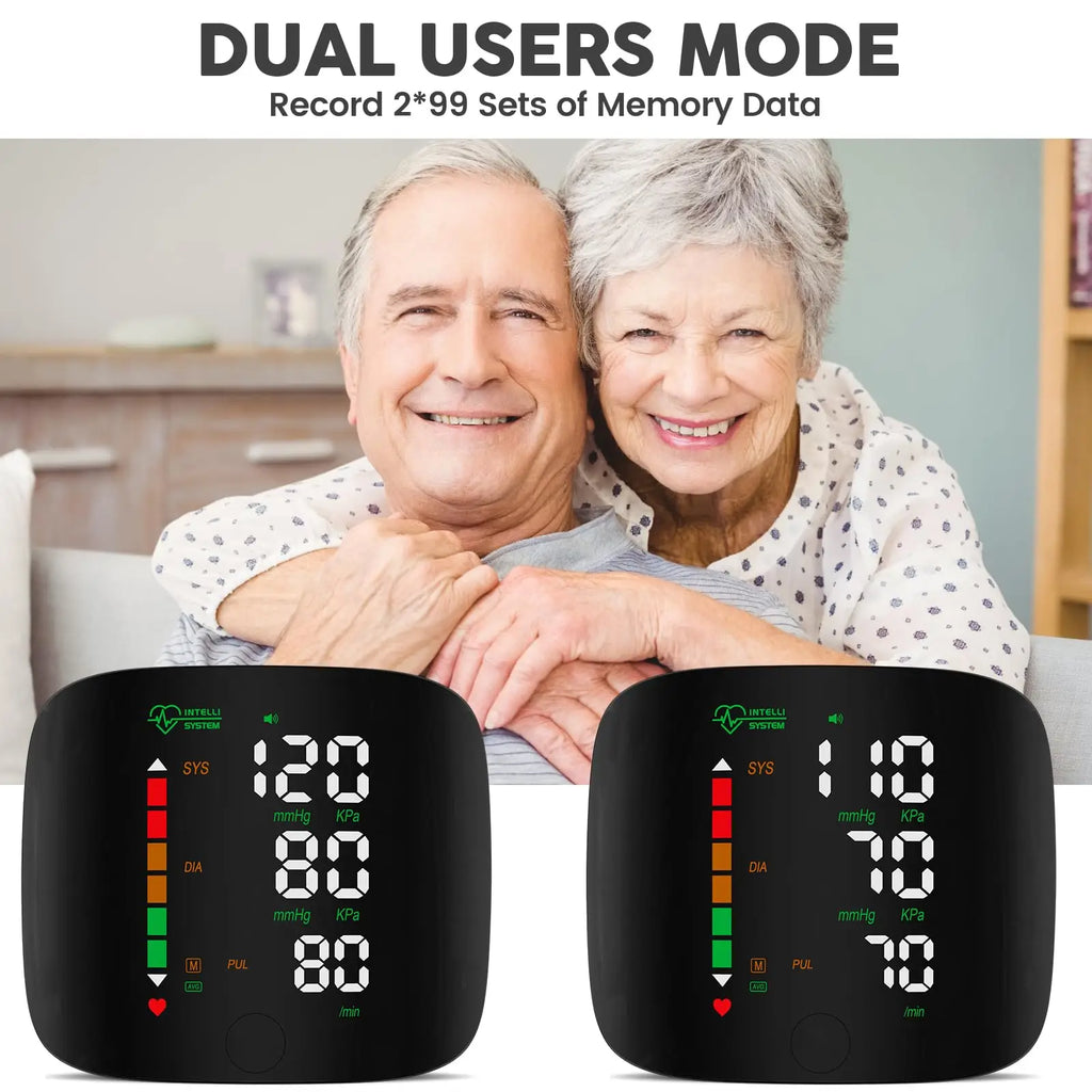 Smart LCD Rechargeable English Voice Wrist Blood Pressure Monitor Digital Automatic BP Tonometer Heart Rate Sphygmomanometer