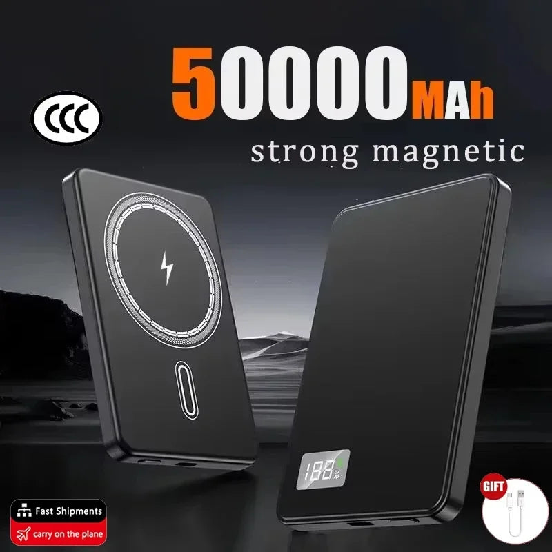 Tidesmit Magnetic Wireless Power Bank | Fast Charging Portable Charger Black 50000mAh Tidesmit