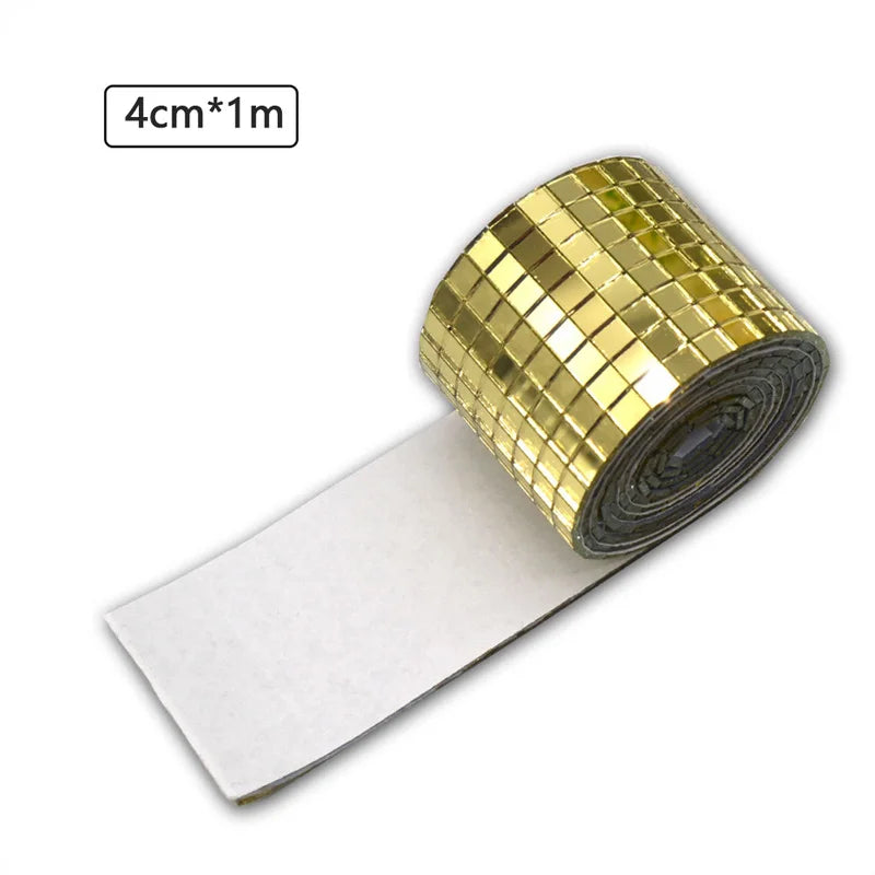 Gold mirror mosaic wall sticker roll with mini square tiles, 4cm x 1m
