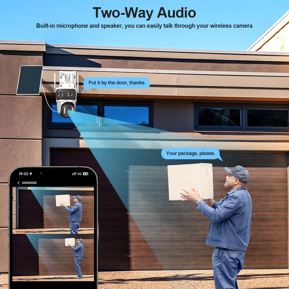 V380 Security Camera 3 Lens 12MP HD 4G Wireless Outdoor Automatic Tracking Humanoid PIR AI Detection 10000mAh PTZ Camera