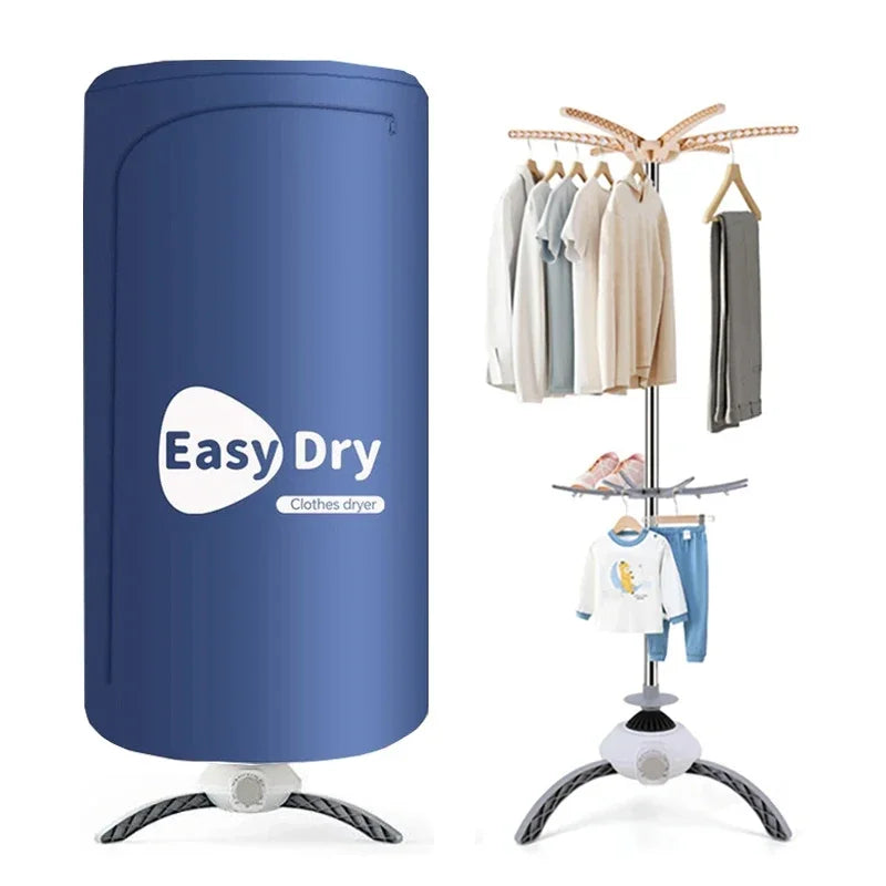 Tidesmit 220V portable electric clothes dryer showing folding drying rack mechanism and timing control panel