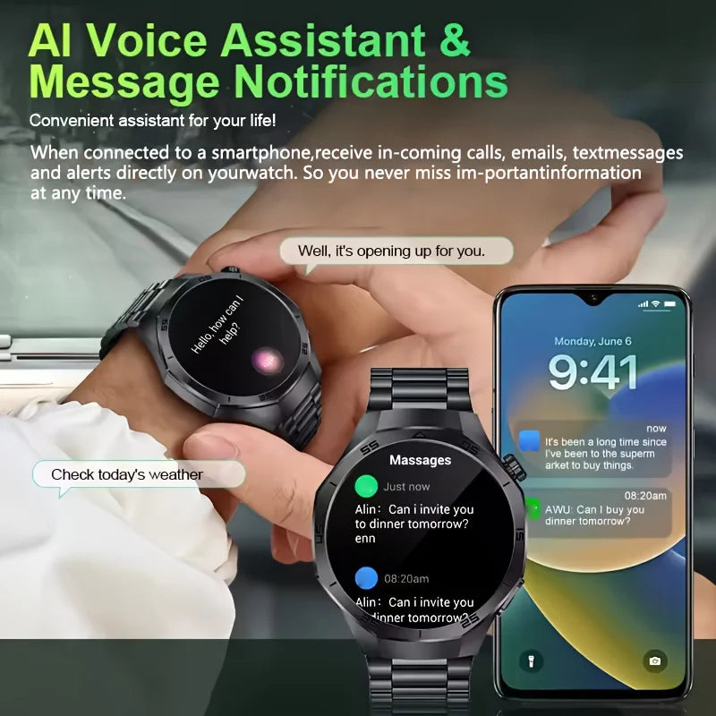LAXASFIT Smart Watch 1.52" HD Game Dial Dynamic Dial Bluetooth Call Voice Assistant Wireless Charging Fitness Tracker