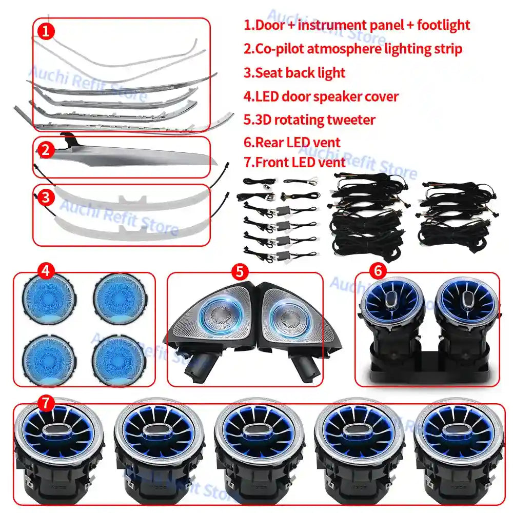 Mercedes-Benz W205 Ambient LED Vents - 64-Color Lighting Kit LHD Suit 2 Tidesmit