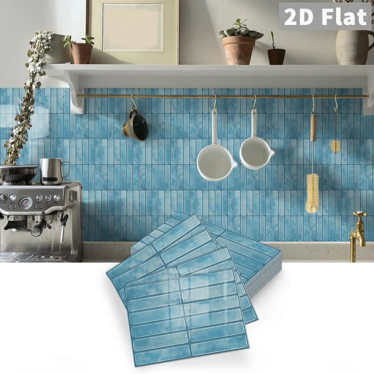 Peel-and-stick tile decals, light blue square tiles with embossed grid pattern