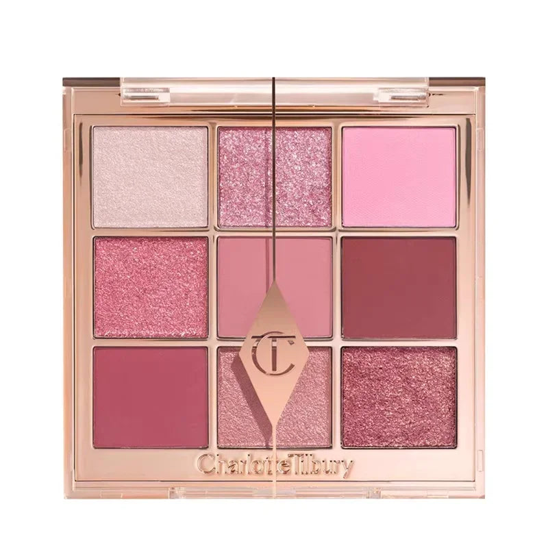 Tidesmit 9 color rose pink eyeshadow palette with pearly matte and glitter finishes for vibrant eye makeup looks