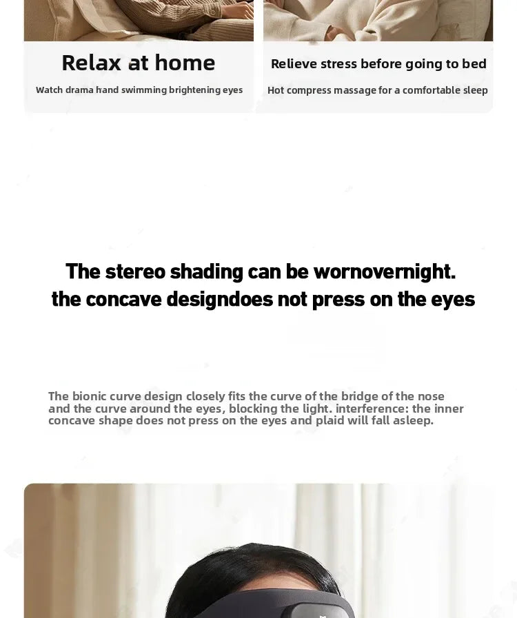 Smart Massage Eye Mask | 3D Heat Therapy & App Control - Black Relaxation Treatment Tidesmit