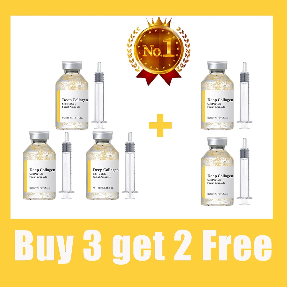 Deep collagen silk peptide facial serum set with five bottles and pump droppers