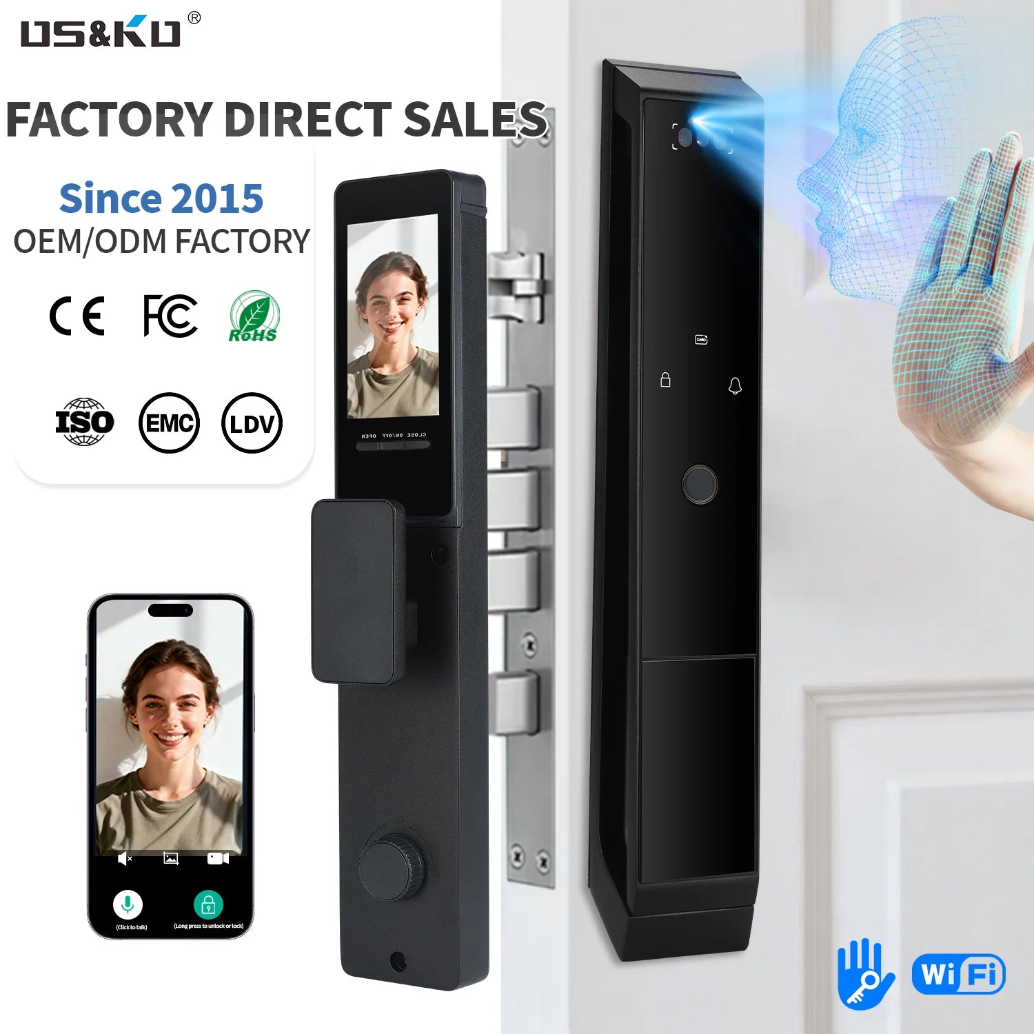 TTLOCK Smart Door Lock WiFi 3D Facial Recognition Electronic Lock Password Security Lock With Camera Biometric Door Lock For Hom