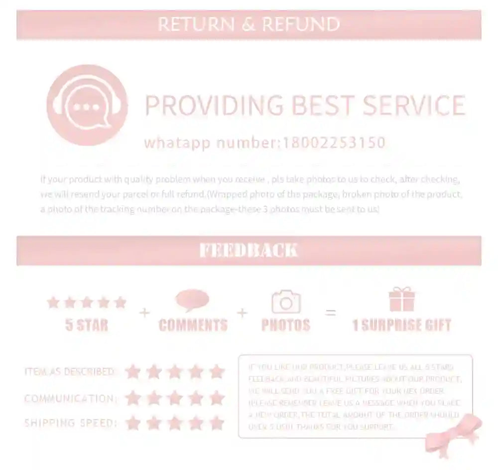 Customer service and return policy card for Mini HIFU, RF, and EMS anti-wrinkle facial beauty instrument.