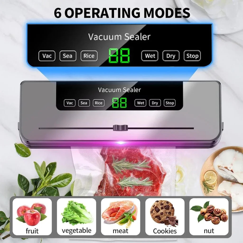 Electric Vacuum Sealer Food Storage Seal Touch Button Dry/Wet Built-in Cutter Kitchen Food Sealing Vacuum Packaging Machine