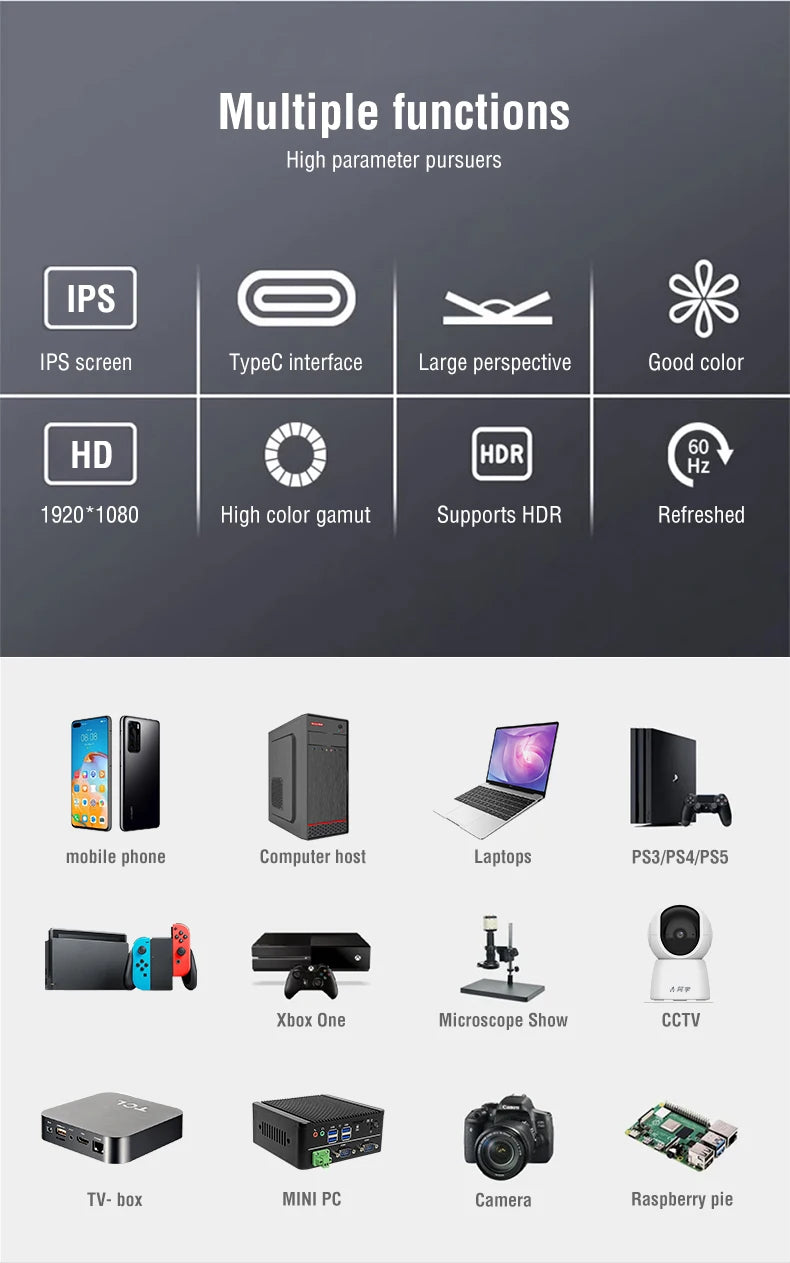 Anmite 15.6-Inch Portable Touch Monitor Non-touch Optional 1080P HDR 16:9 For XBox PS4 / 5 Switch Cell Phone PC Loptop Extensio