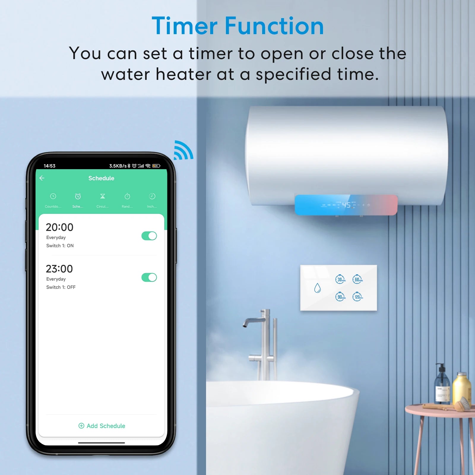 RiooCubee Tuya Smart Life 20A Boiler Water Heater Touch Panel Switch Countdown Remote Control Timer Google Assistant Alexa
