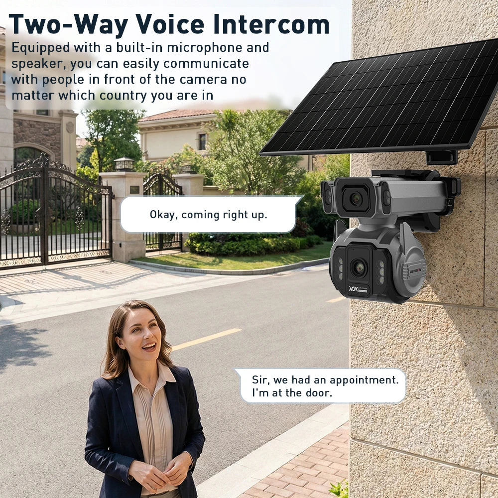 LS VISION Outdoor Surveillance Solar Camera 4g 12X Optical Zoom Cctv Home Cam With 24/7 Video Recording Dual Screen AOV Tracking