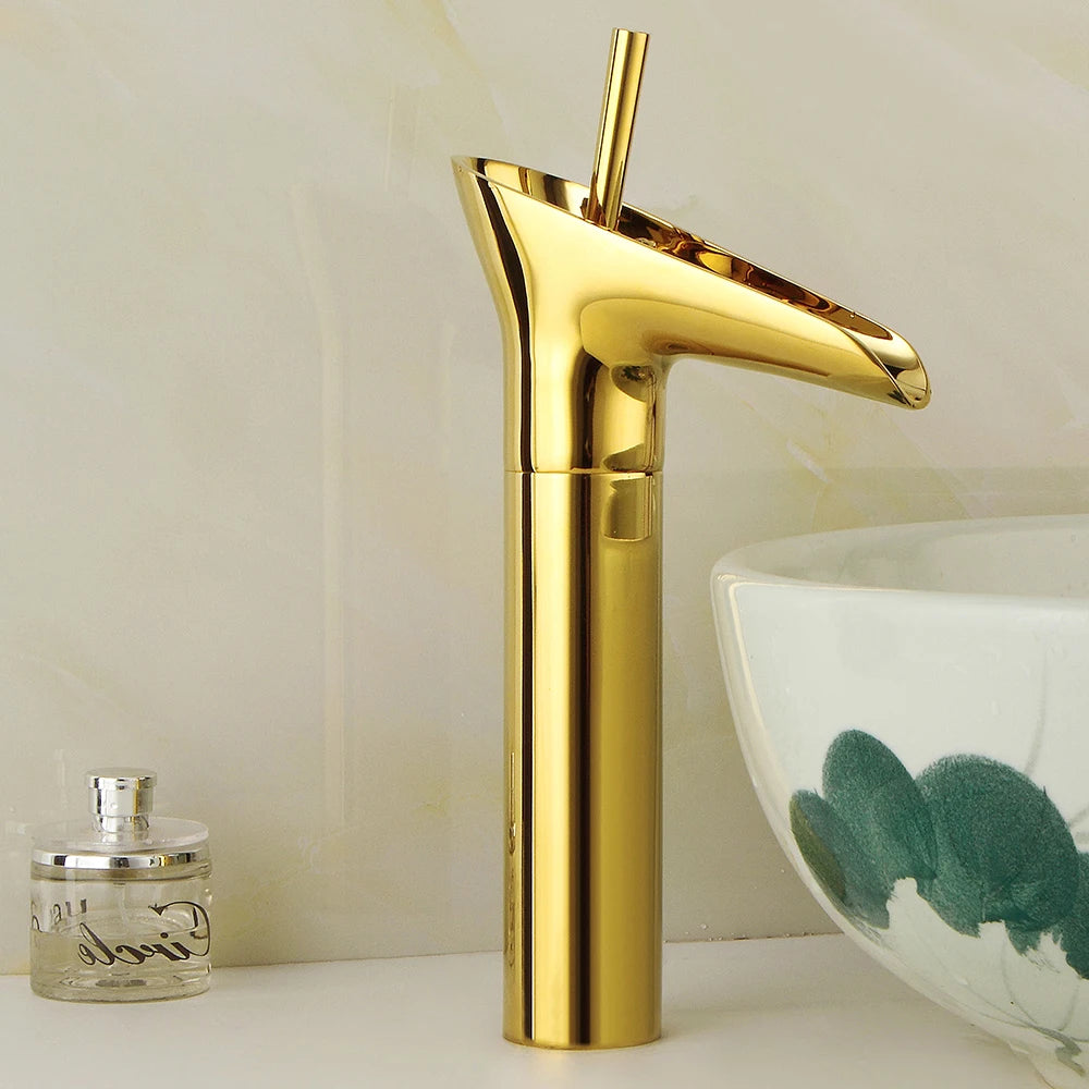 5*16*31cm Modern Golden Bathroom Faucet, Deck Mount Bathroom Single Handle Faucet for Homes, Bathrooms, Washbasins, Restaurants