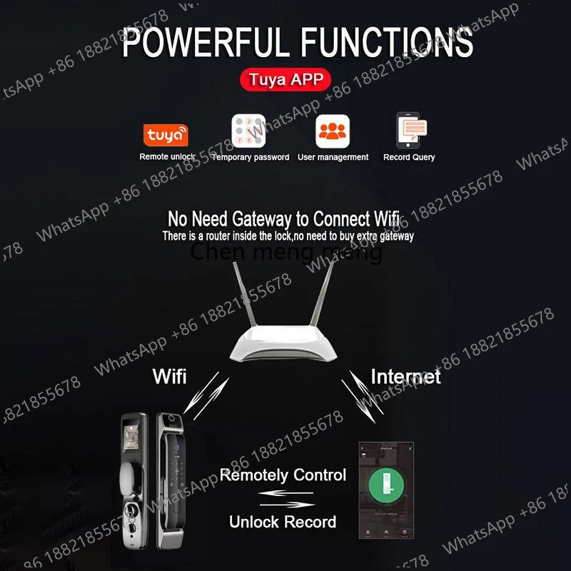 Tuya Smart 3D Face Door Lock Security Face & Camera Monitor Intelligent Fingerprint Password Biometric Electronic Key Unlock