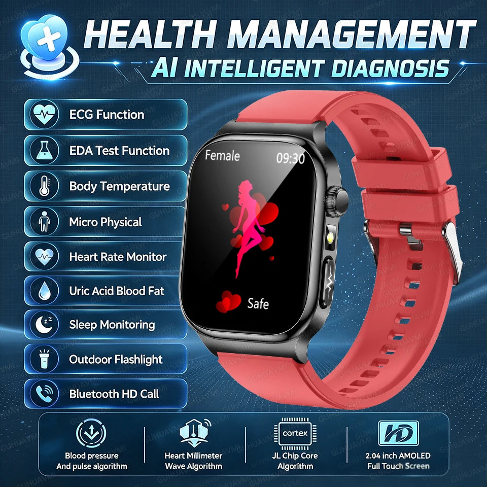 2026 New Accurate Diagnosis Smart Watch Body Fat ECG Blood oxygen BP Health Sport HD AMOLED Screen Call Smart Watches man woman