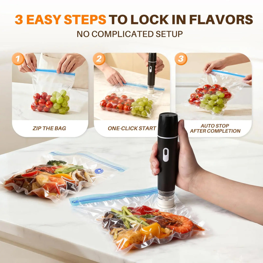 Food Vacuum Sealer, 60KPA Powerful Suction Handheld Vacuum Sealer Machine, Rechargeable for Meal Prep, Camping & RV Travel