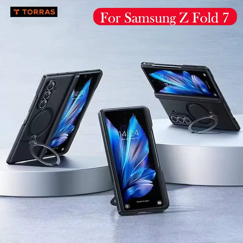 Samsung Z Fold 7 Case with Kickstand - Transparent Black Military Protection Tidesmit