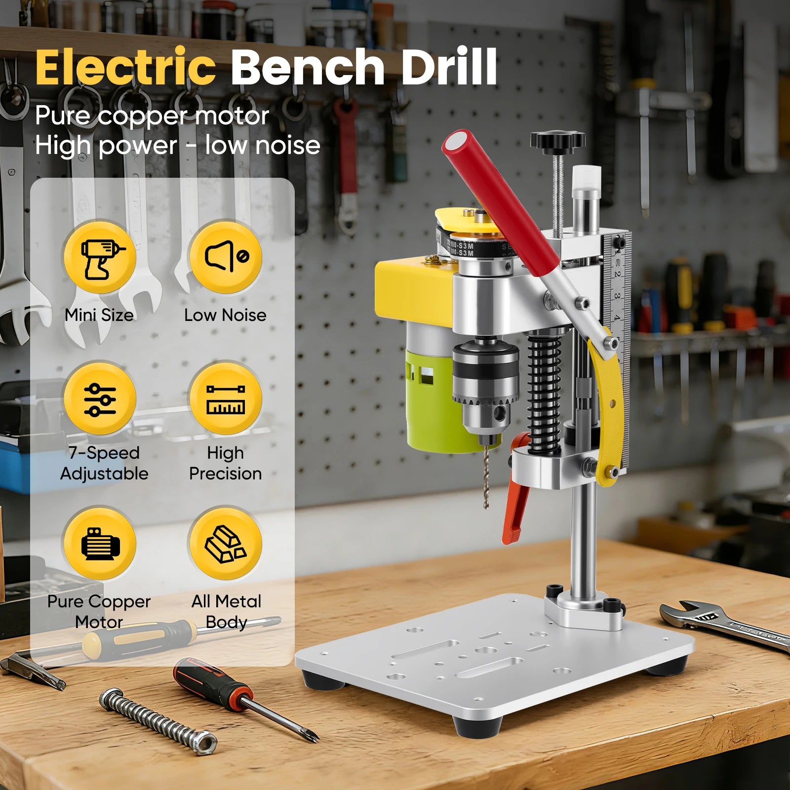 7 Speed Electric Mini Drill Press Precision Benchtop Drilling Machine CNC 795 Motor B10 Chuck Metal Wooden DIY Making Crafts Tool