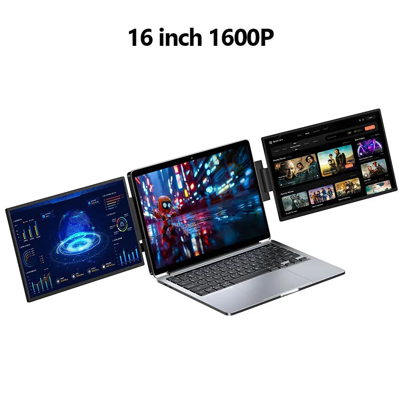Sibolan 16" 2.5K Dual Screen Portable Monitor 100% sRGB 60Hz HDMI Type-C Plug IPS Laptop Triple Display Extender For Windows Mac