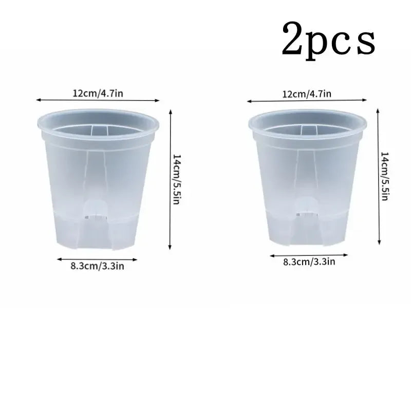 Self-watering flower pot set of 2, clear double-layer round pots with drainage inserts